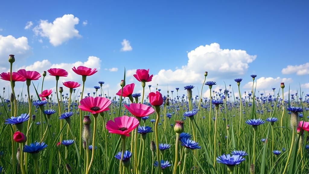 Vibrant Wildflower Meadow with Poppies and Cornflowers