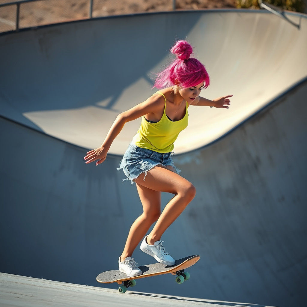 Skateboarding Woman in Street Art Style