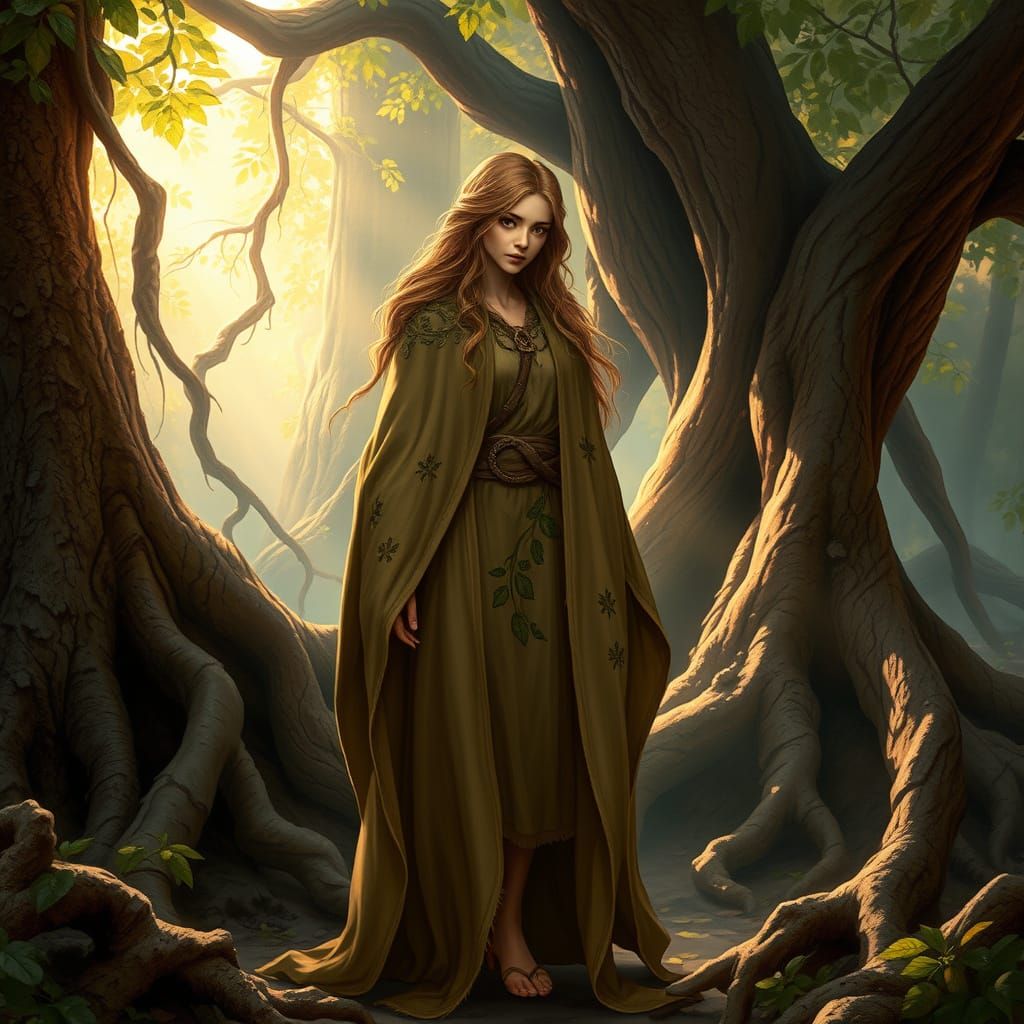 Elf Druid in Misty Forest Glen, Fantasy Art