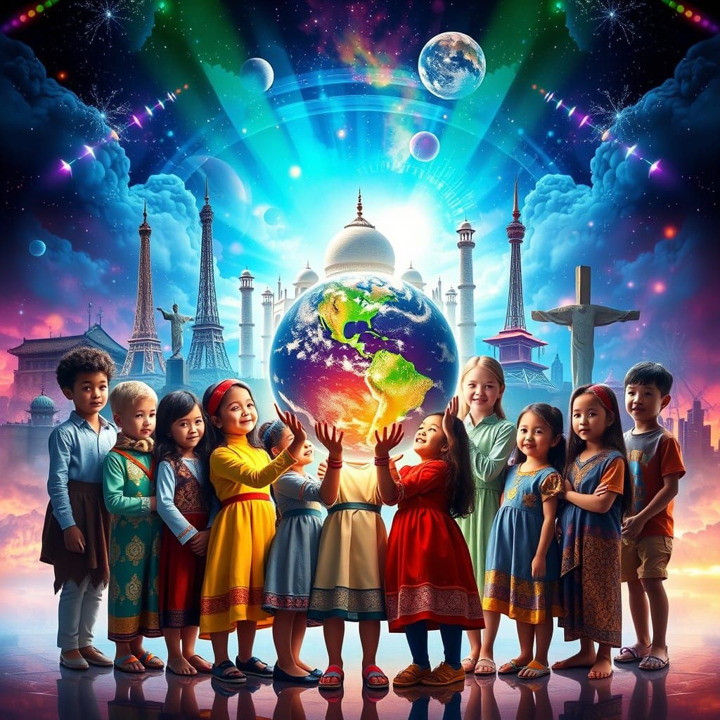 Children from Around the World Unite in a Vibrant, Dreamlike...