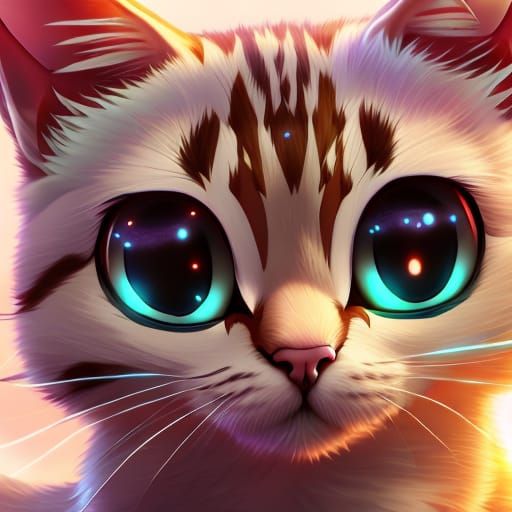 Cute Kitten Portrait in Anime Style