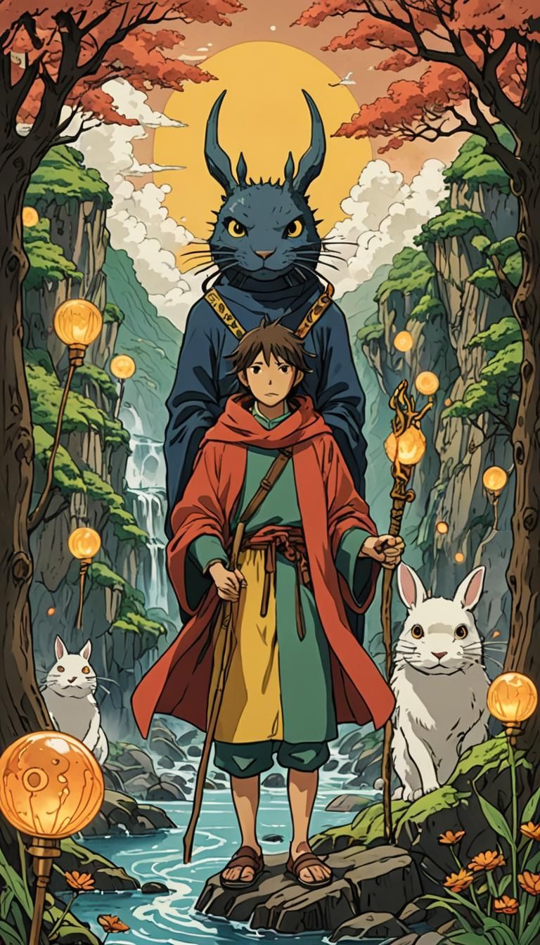 King of Wands Tarot Card in Ghibli Style