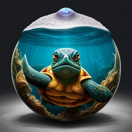 Detailed Turtle Scroll Carrier with Floating Orb