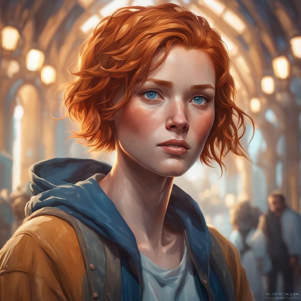 Ginger Haired Girl Portrait in Hyperdetailed Digital Art