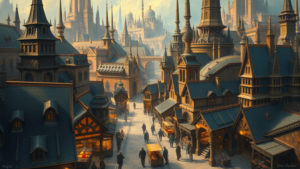Fantasy Cityscape in Oil Painting Style