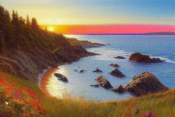 San Juan Islands Sunset in Oil Painting Style