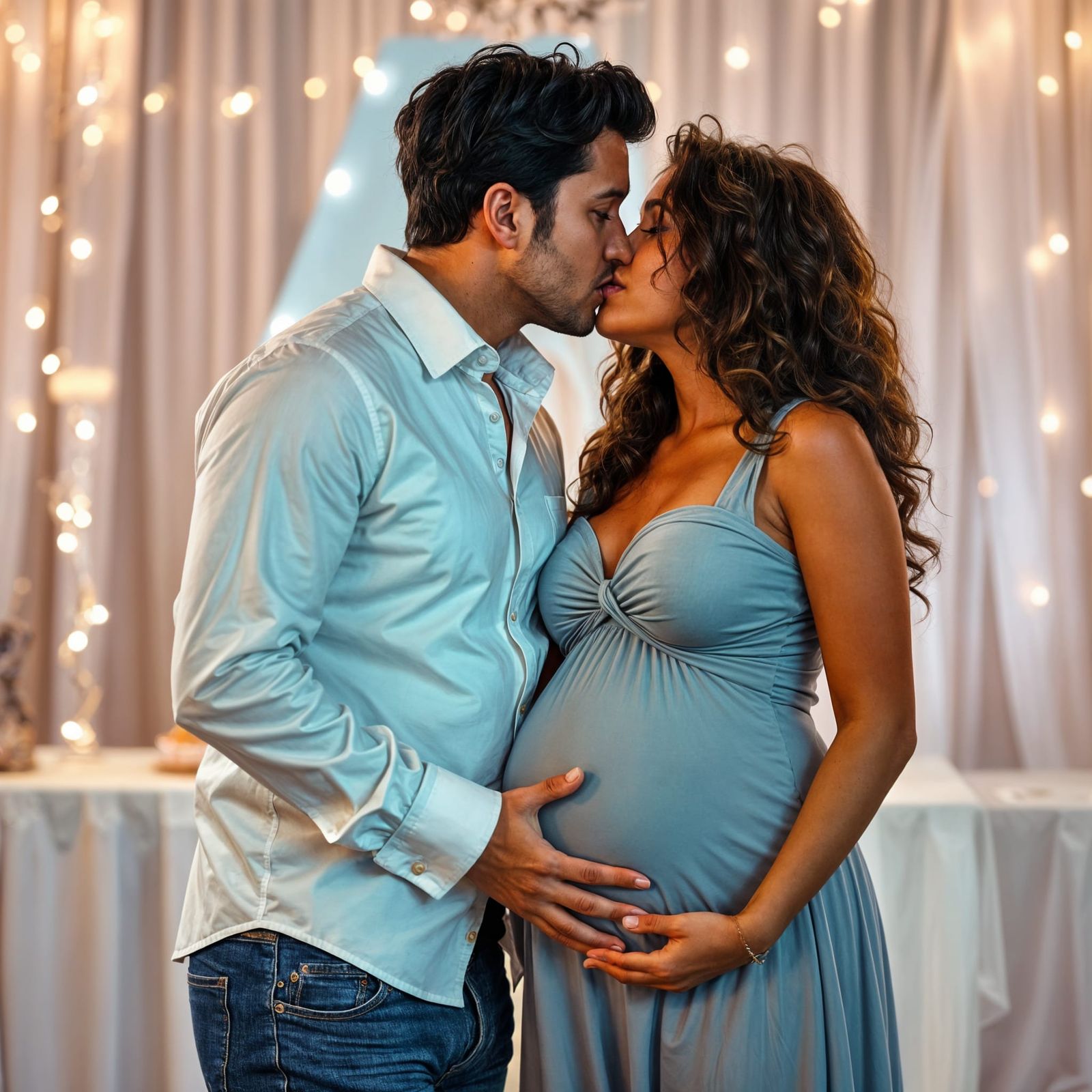 Kissing Couple at Gender Reveal Party