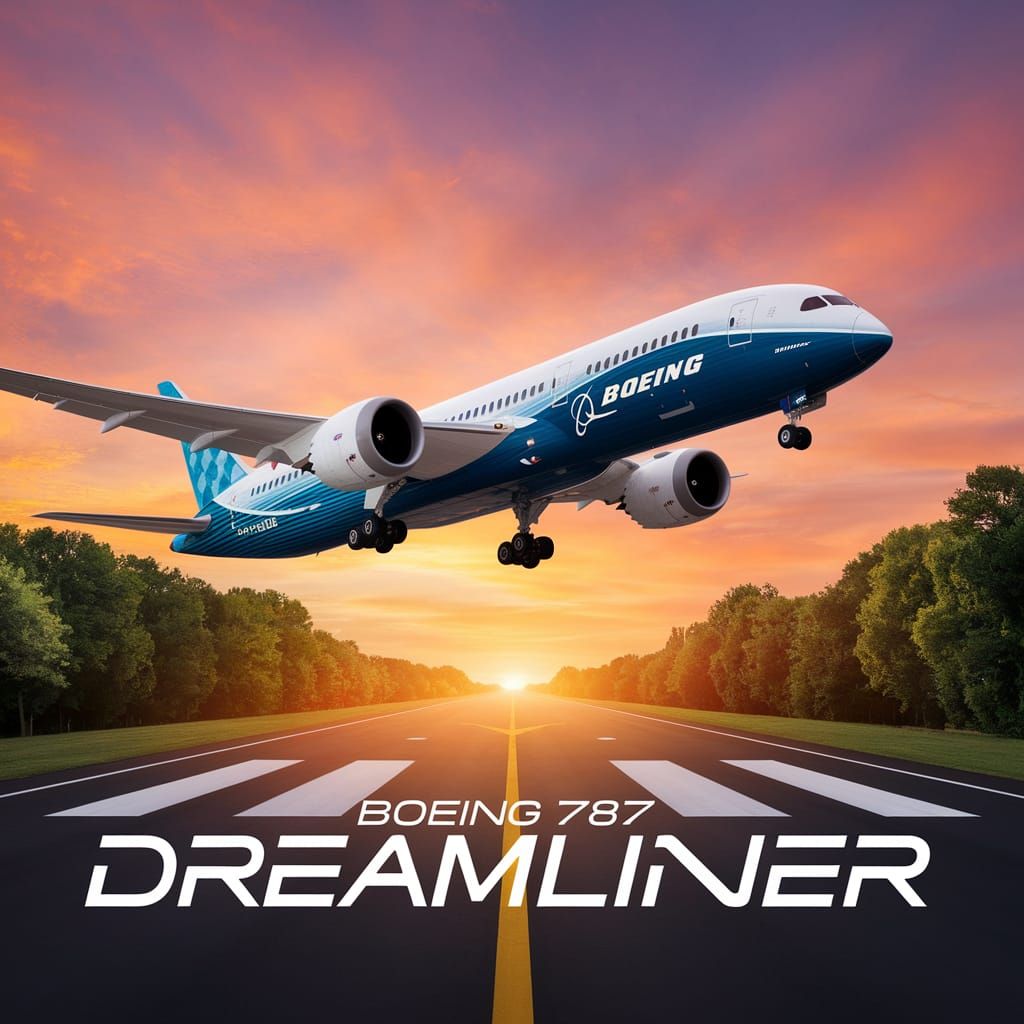 Sleek Boeing 787 Dreamliner Takes Off in Vibrant Sunset Colo...