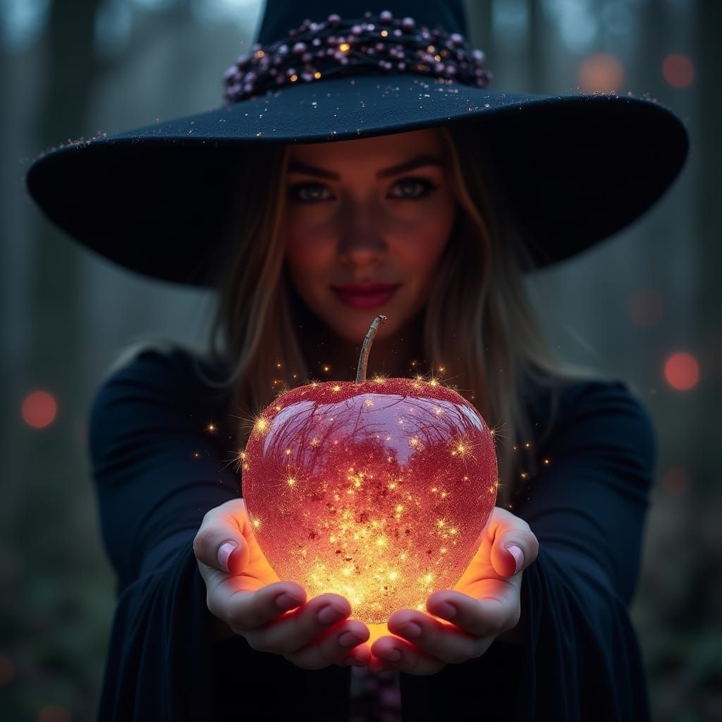 Glowing Crystal Apple in Cosmic Holographic Style