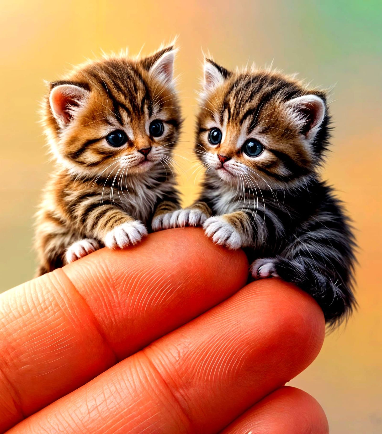 Hyperrealistic Micro Kittens on Fingertips