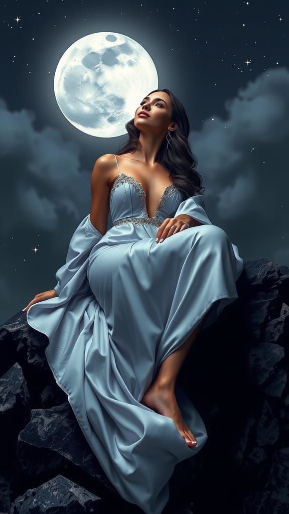 Enchanted Lunar Beauty in Soft, Silvery Glow