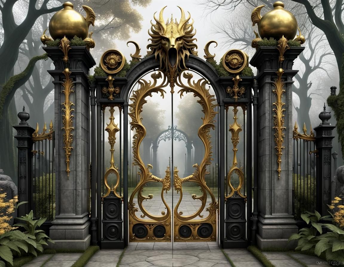 Gothic Garden Glade with Golden Gates