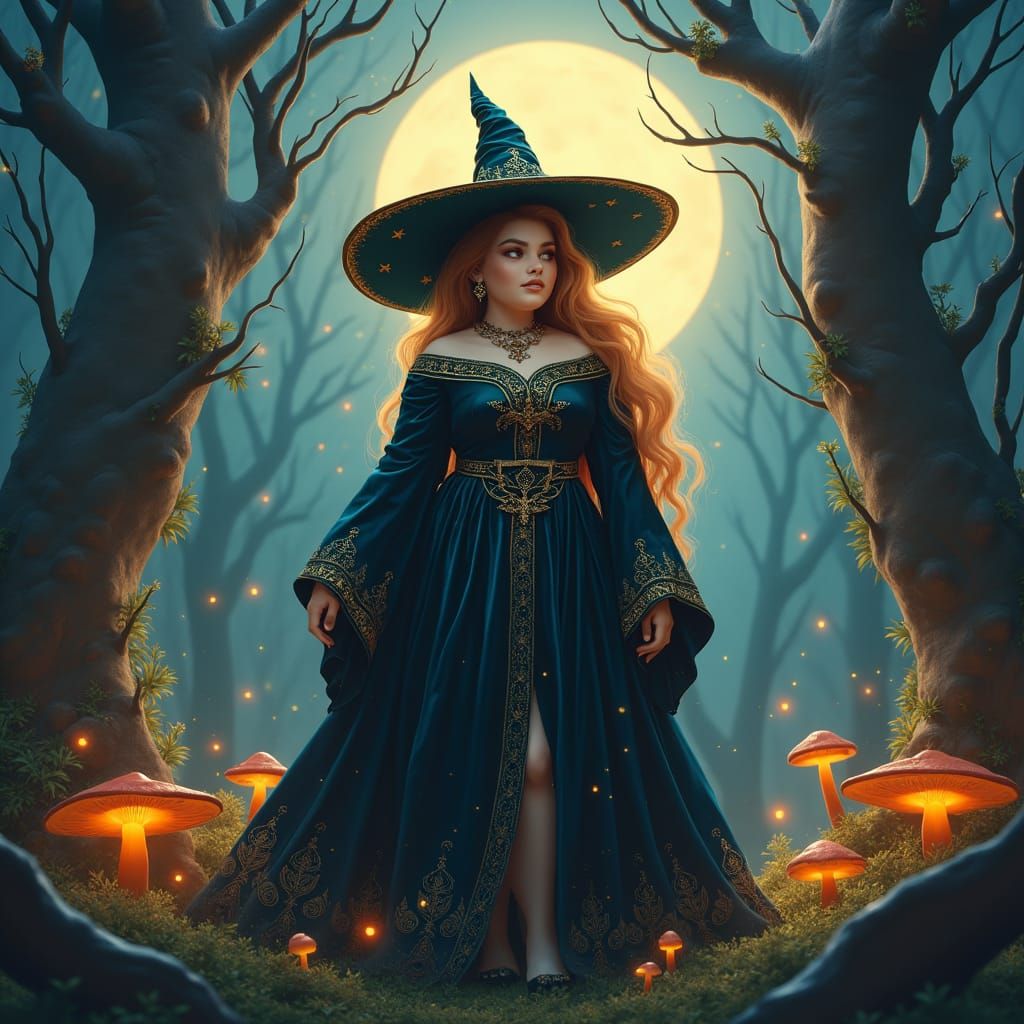Enchanting Plus-Sized Witch in Mystical Forest