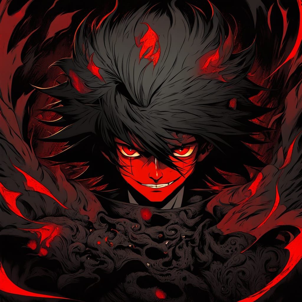 Dark Fantasy Villain in a Gory Anime Portrait