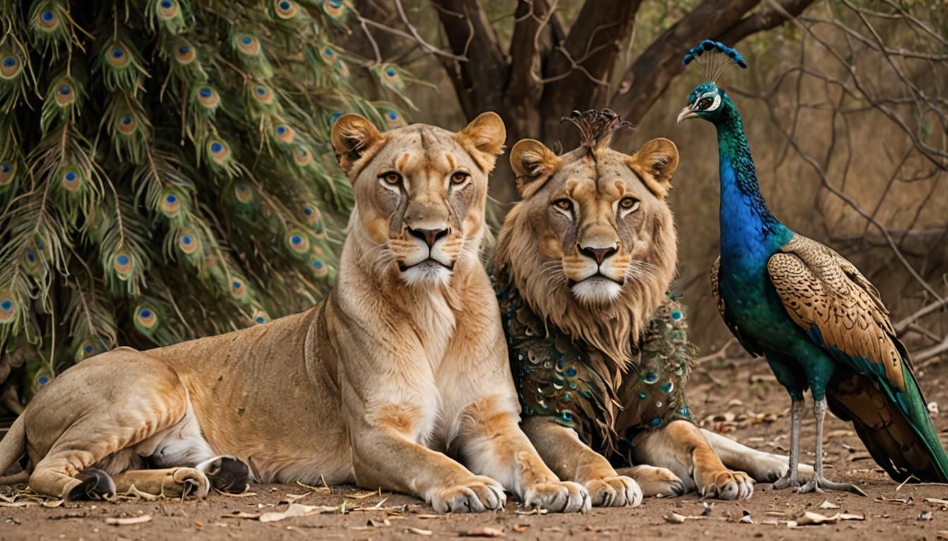 Lioness and Peacock: A Whimsical Friendship