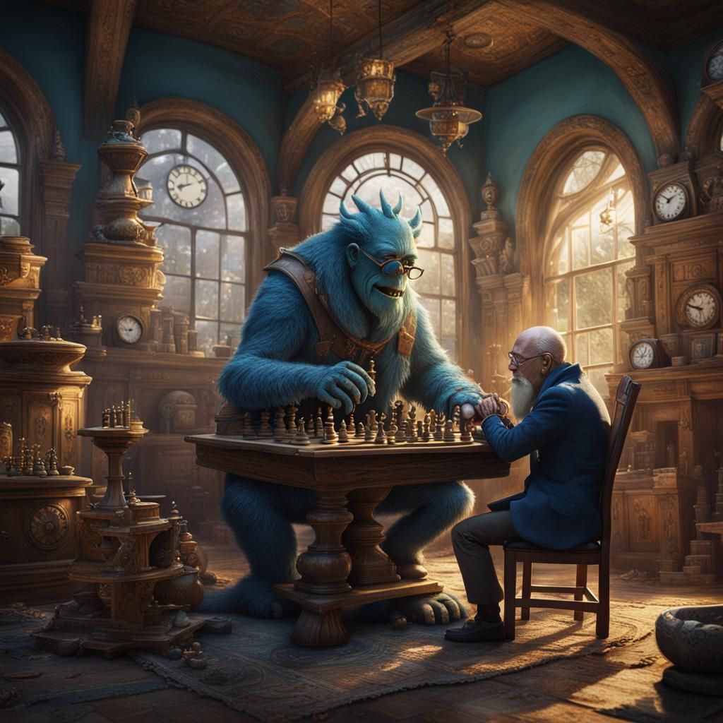 Monster Plays Chess with Human in Antique House