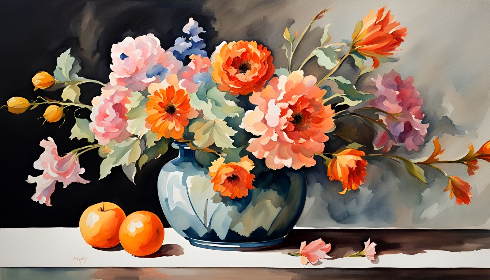 Elegant Flower Vase Still Life in Watercolor