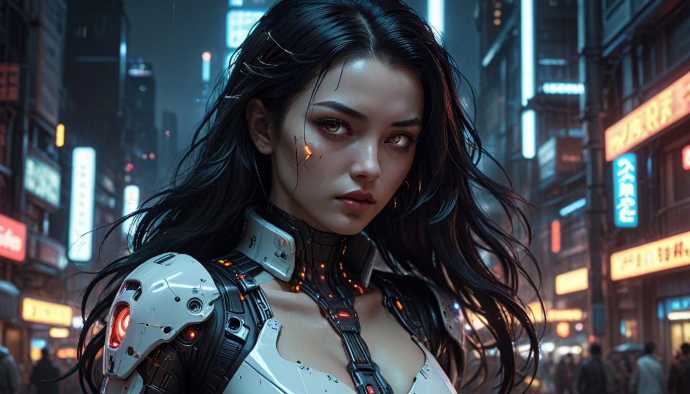 Cyberpunk Android with Neon Lights: Digital Art