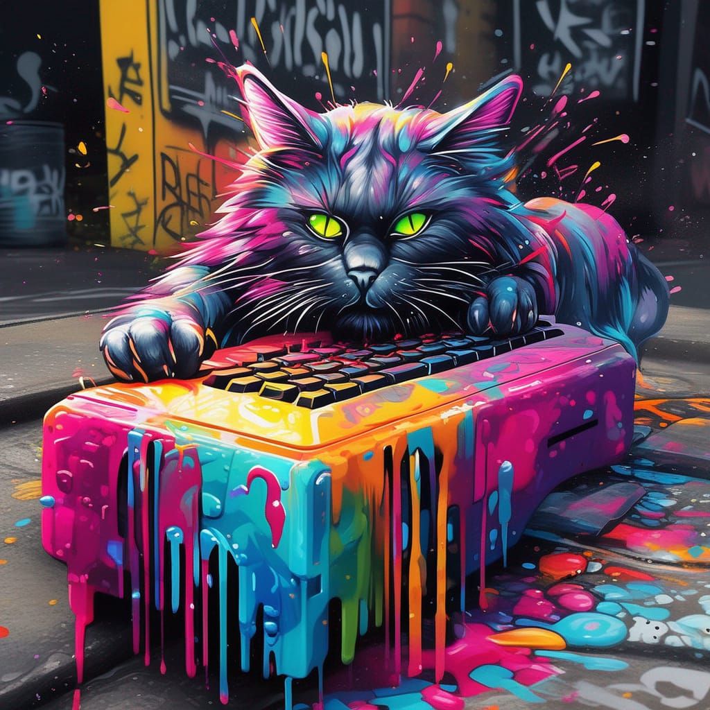 Cat Typing: Graffiti Street Art in Polychromatic Detail