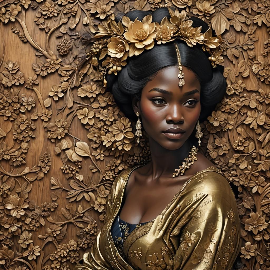 Serene Woman in Silk and Jewels, Vallotton Style