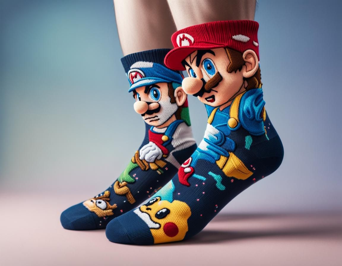 Nintendo Characters Embroidered on Socks: Hyperrealistic Art