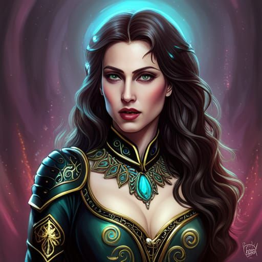 Bioluminescent Cybernetic Atlantean Woman in Digital Paintin...