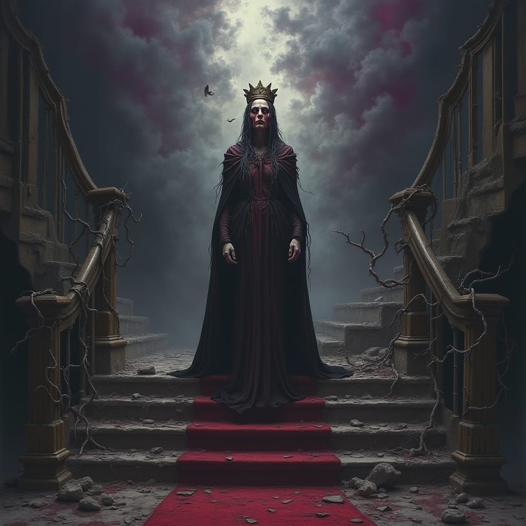 Haunted King Stands atop Ruined Throne Room, Tears of Blood ...