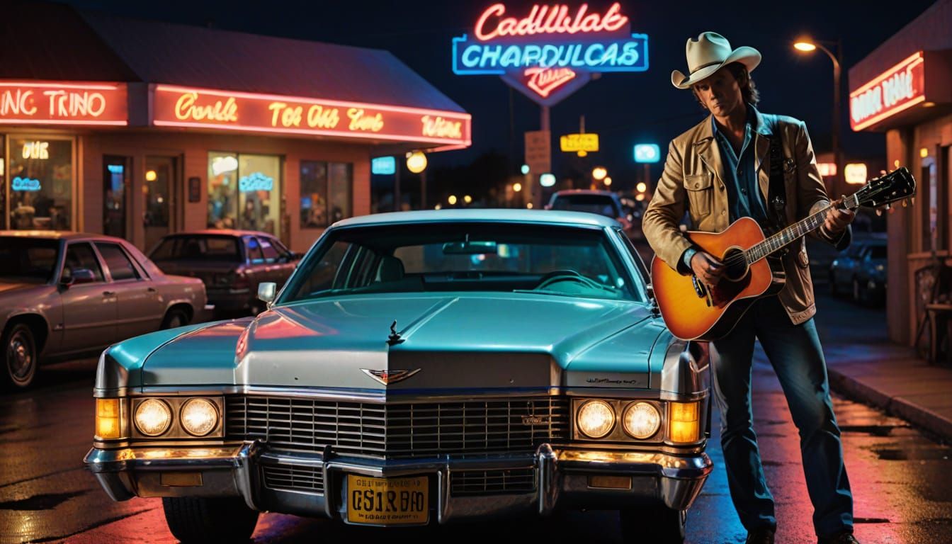 Country Singer by Neon Cadillac with Guitar Case