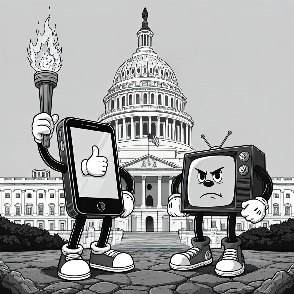 Smartphone vs TV Cartoon Illustration