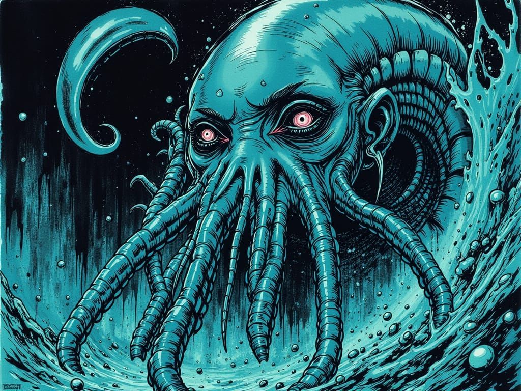 Junji Ito Style Grotesque Sea Monster Fusion