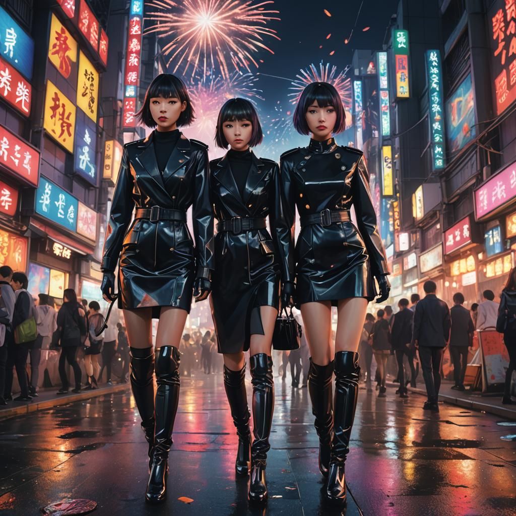 Hyperrealistic Japanese Women in Tokyo Cityscape