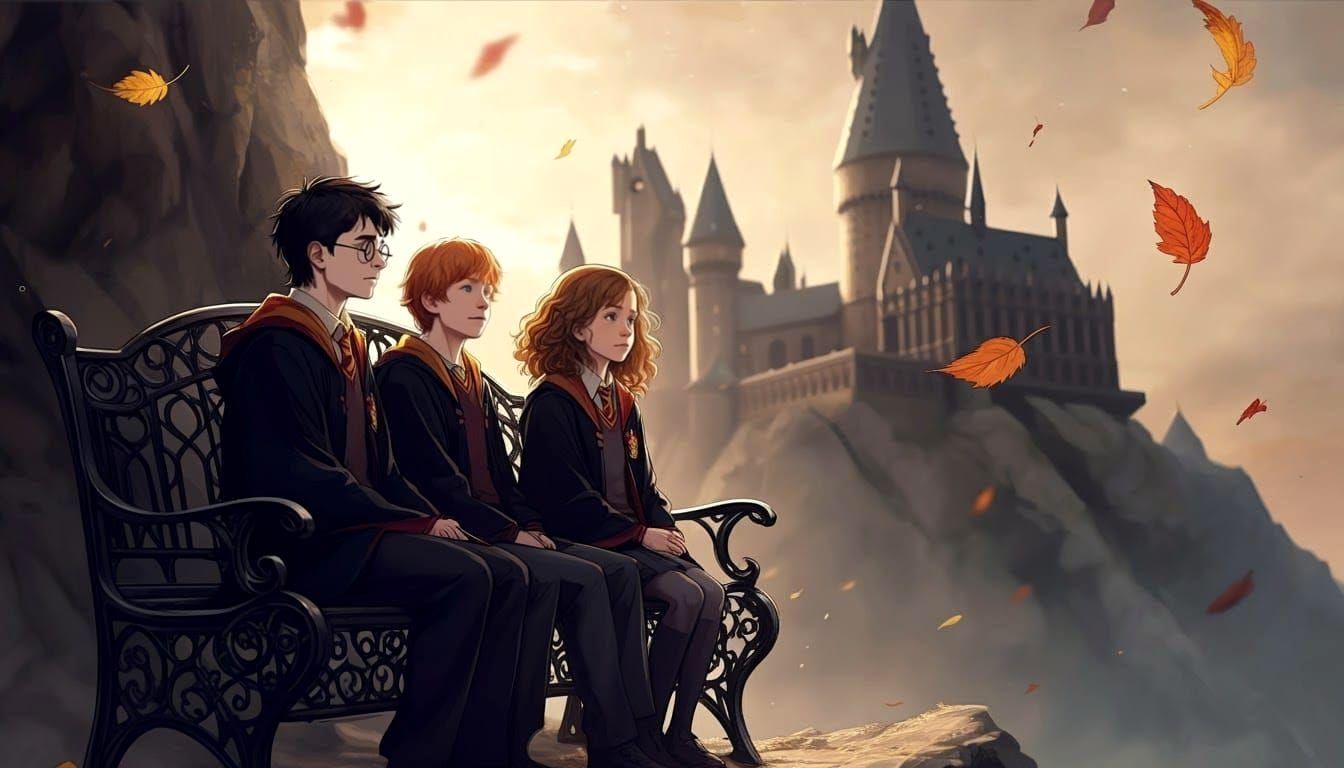 Harry Potter and Friends at Hogwarts in Autumn