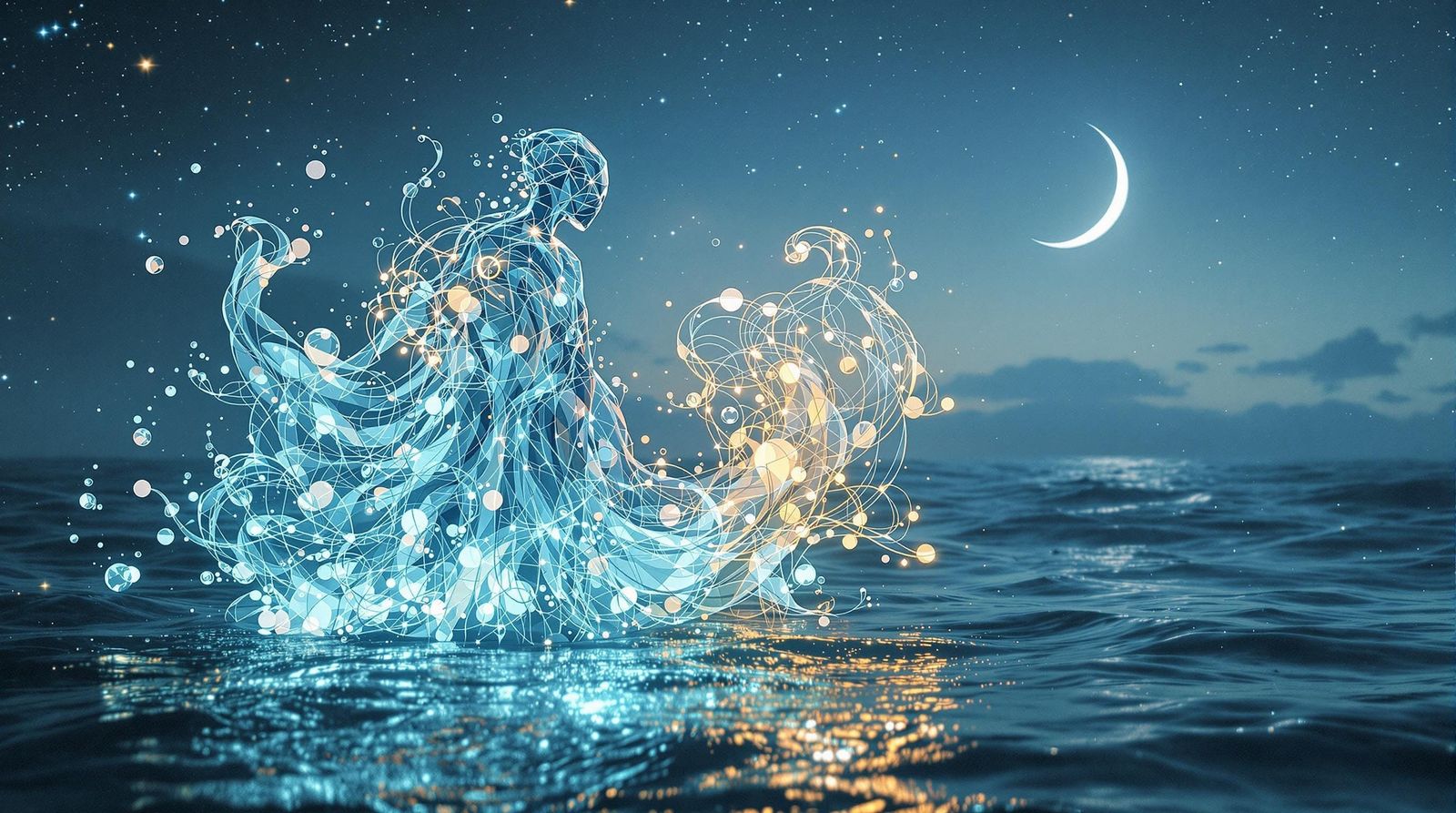 Young Water Elemental in Abstract, Surreal Ocean Scene