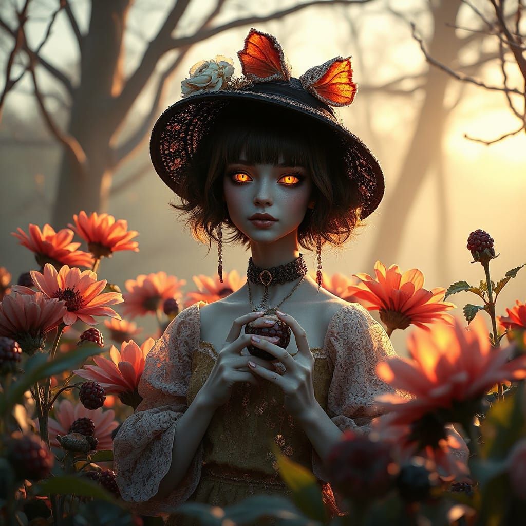 Ghostly Fashionista in Eerie 3D Summer Garden