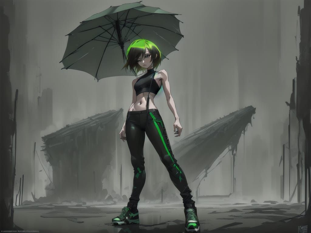 Hyperrealistic Rave Culture Figure in Dark Green and Black