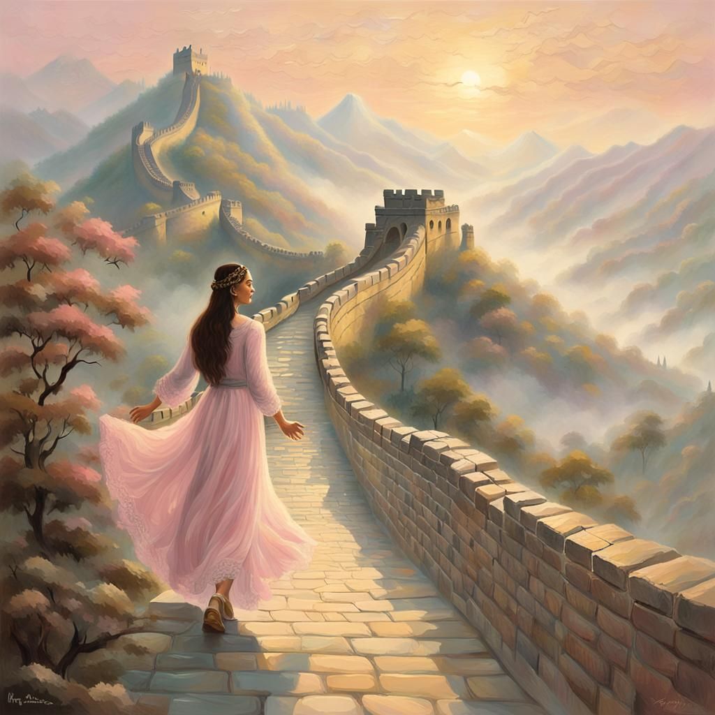 Mona Lisa on the Great Wall of China in Dreamy, Fantasy Pain...