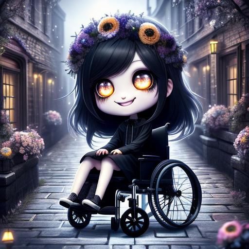 Happy Goth Girl in Spooky Cityscape