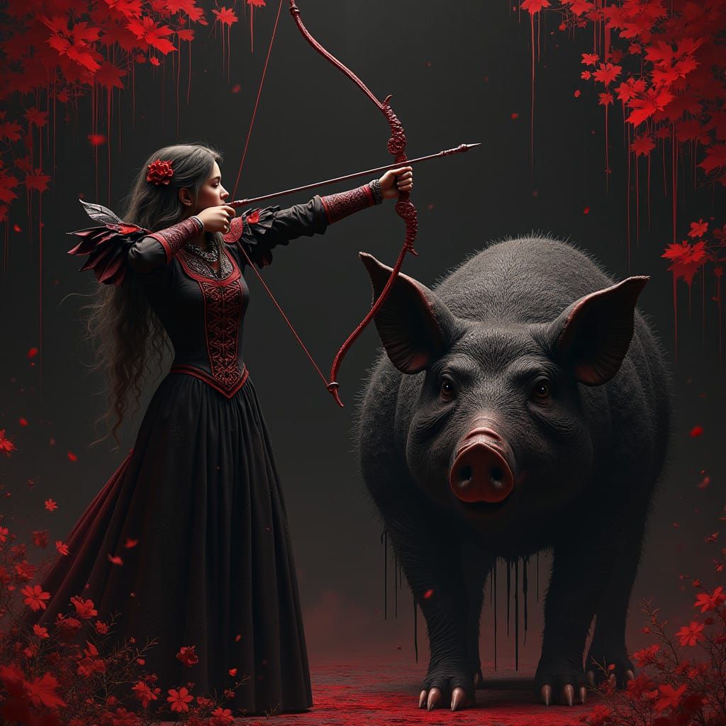 Gothic Archery Maiden Meets Monstrous Pig Warrior in Dark Fa...