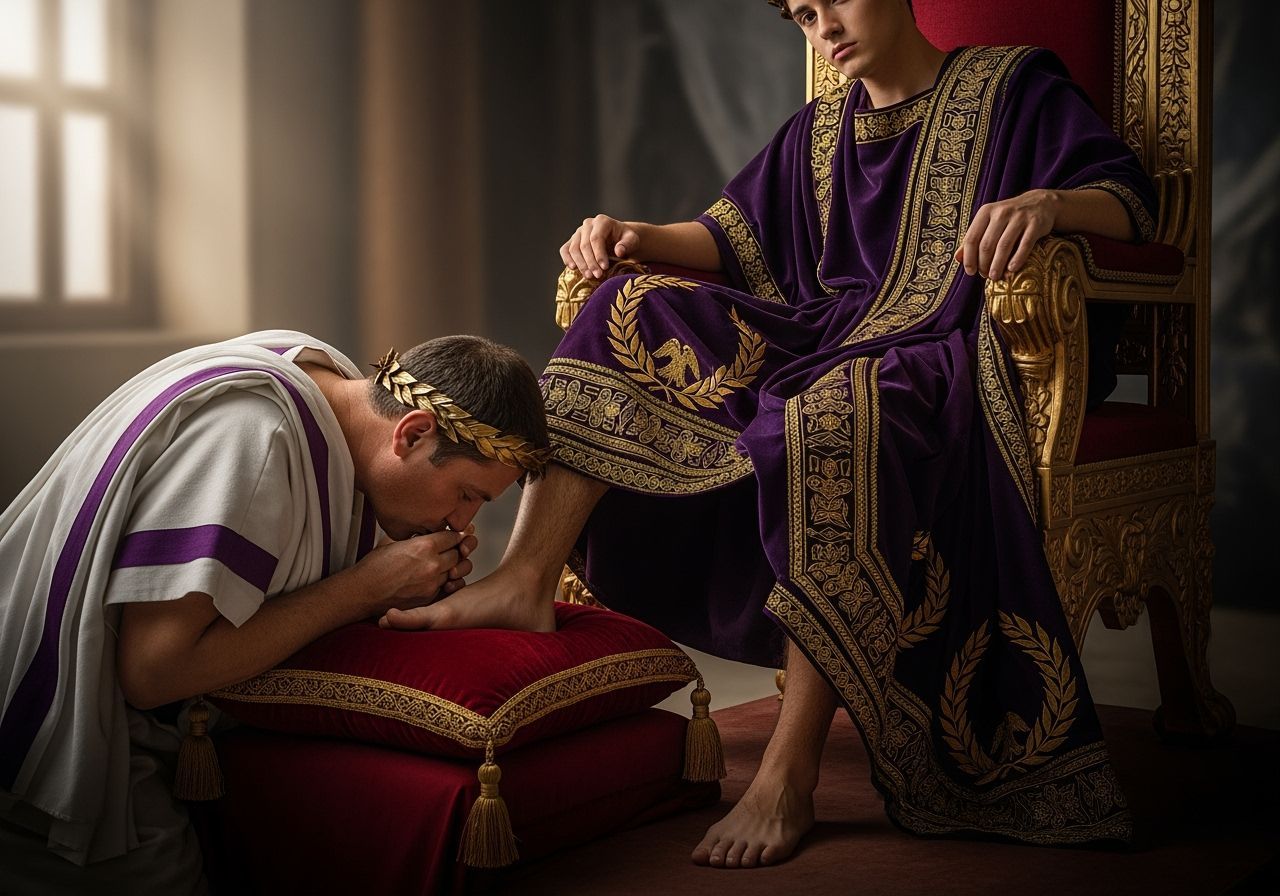 Young Emperor Receives Homage in Dramatic Lighting