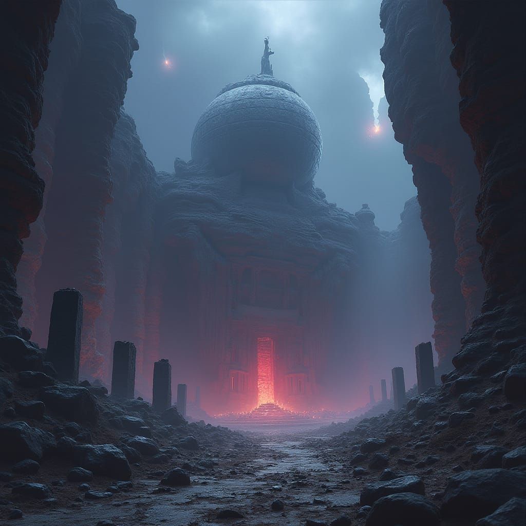 Mysterious Ancient Ruins in Digital Painting Style