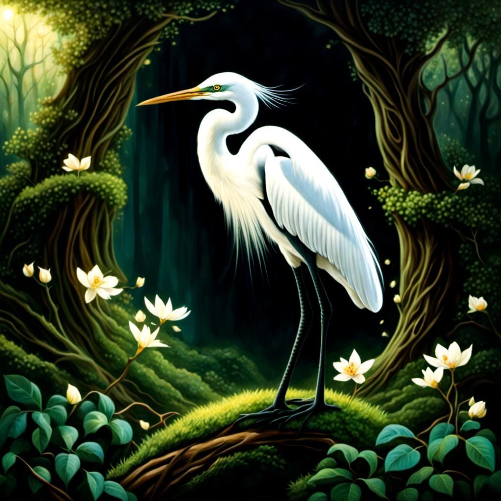 Egret in forest