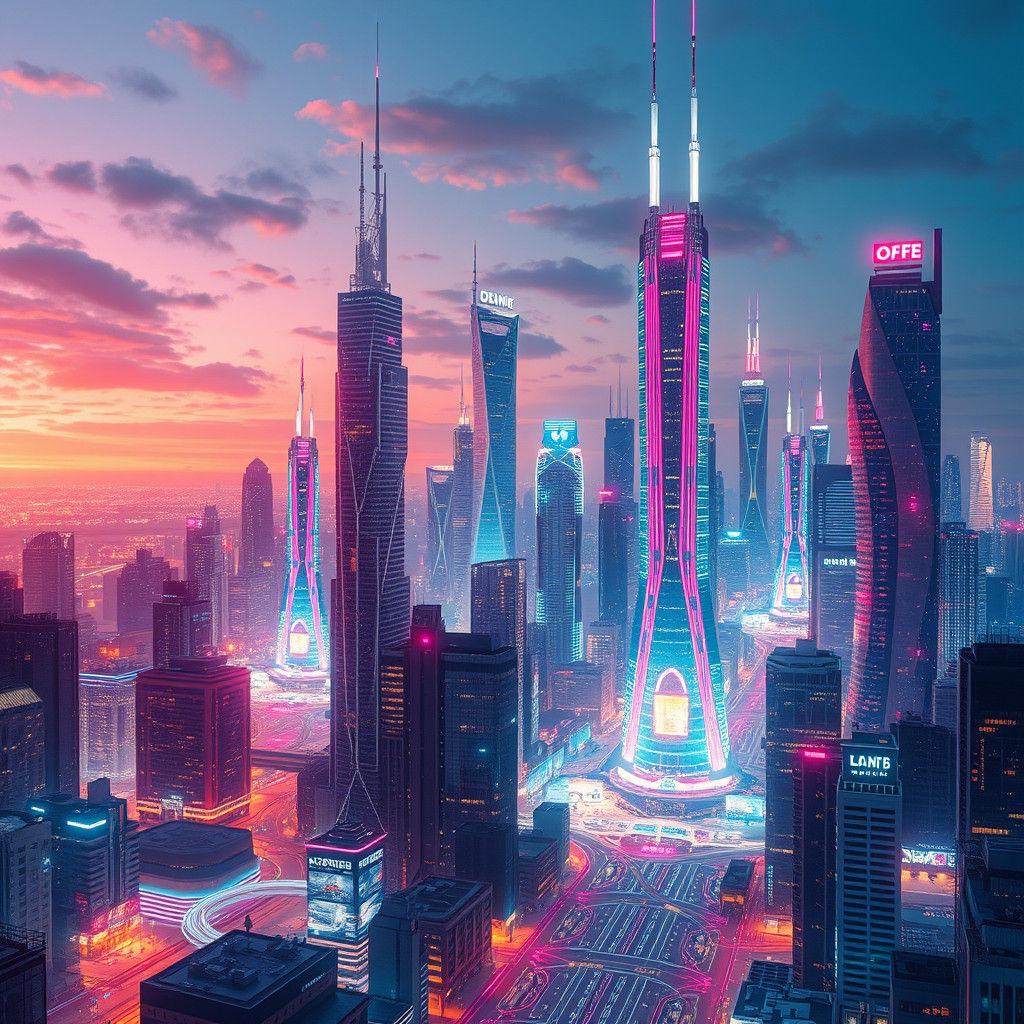 Futuristic Cityscape of Ethereal Lights as Digital Art