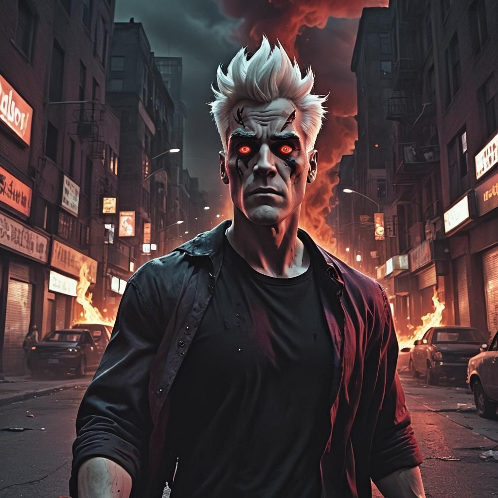 Eerie Digital Art: Ghostly Figure in Crimson Street