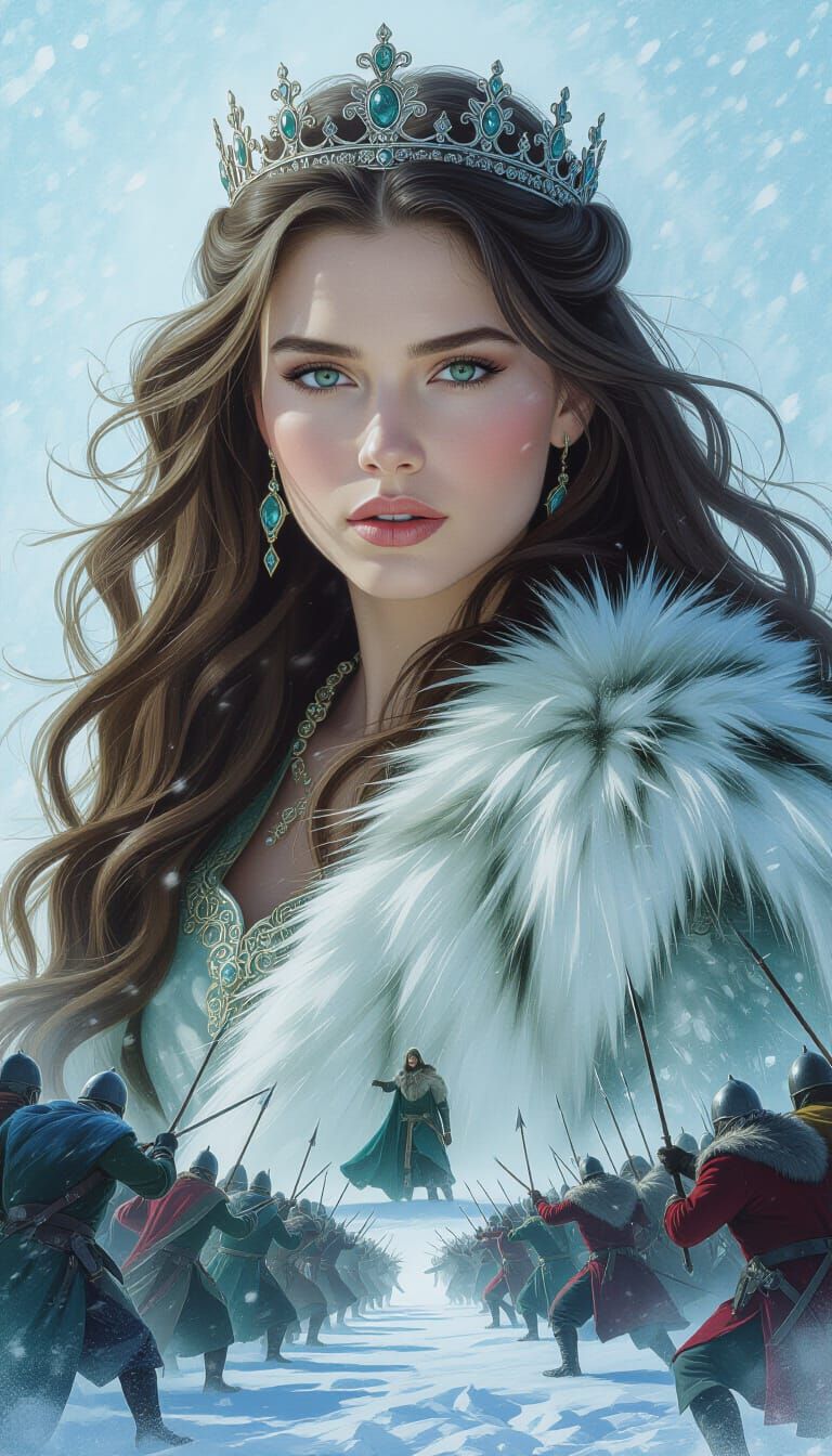 Epic Battle and Queen Double Exposure Oil Painting