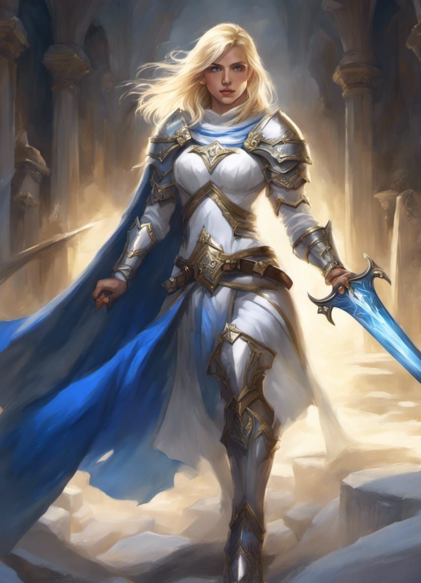 Fierce Paladin Woman in White Armor