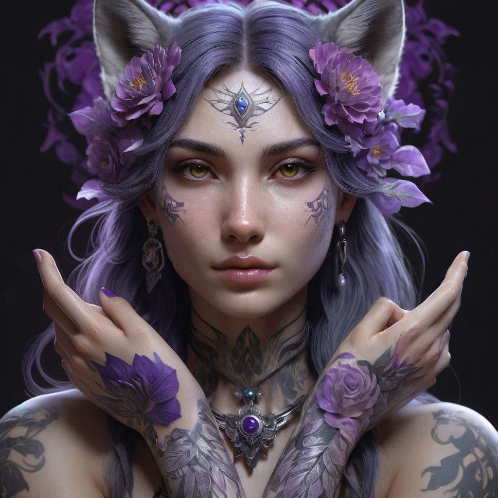 Ethereal Wolf Goddess with Vibrant Aura