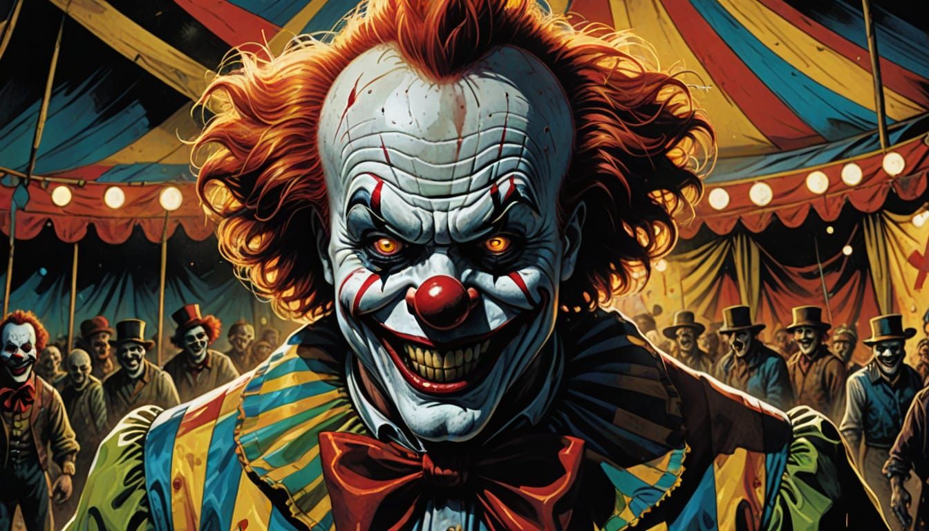 Menacing Horror Clown in Comic Book Style