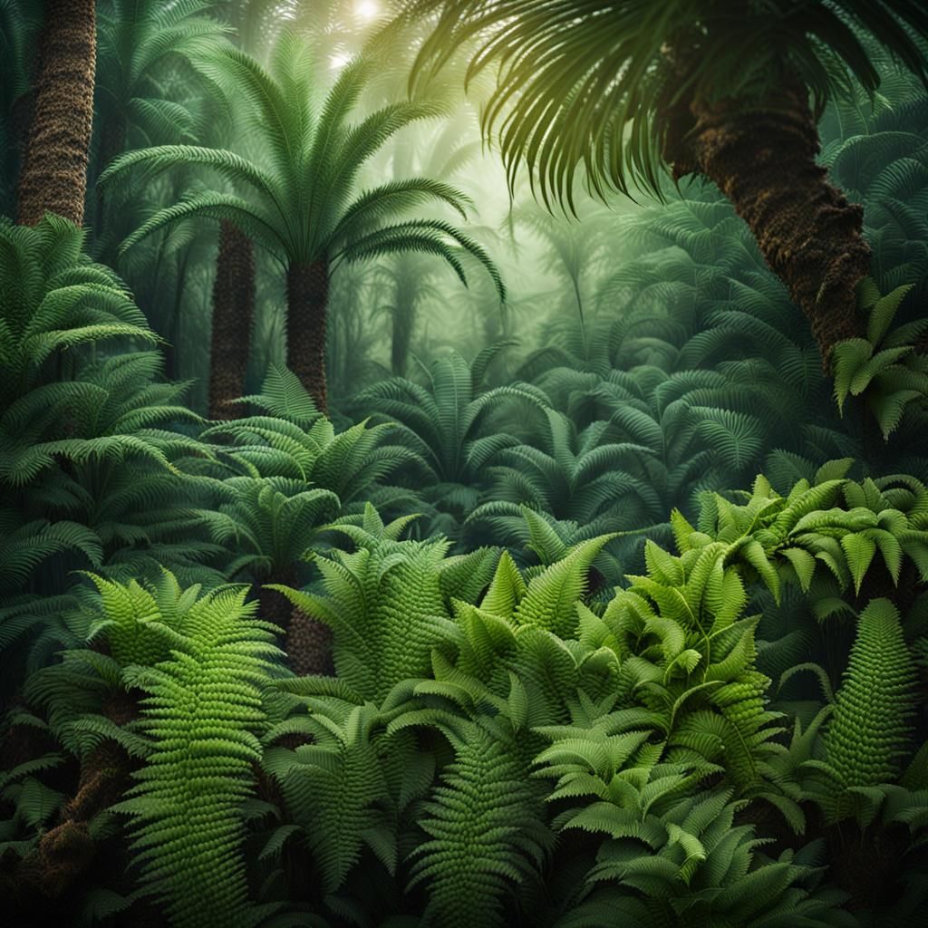 Lush Paleozoic Tropical Forest in Sharp Focus