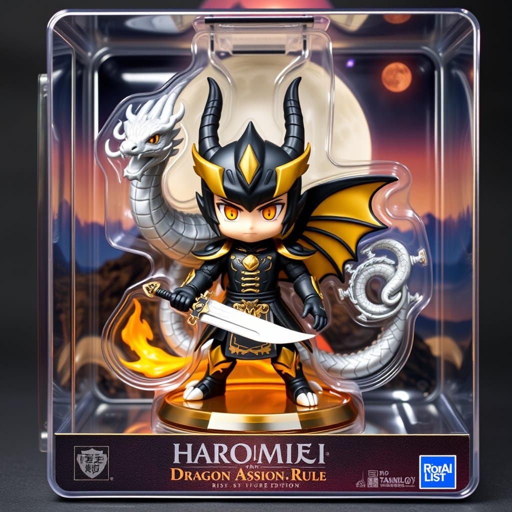 A 3D chibi-style dragon warrior action figure