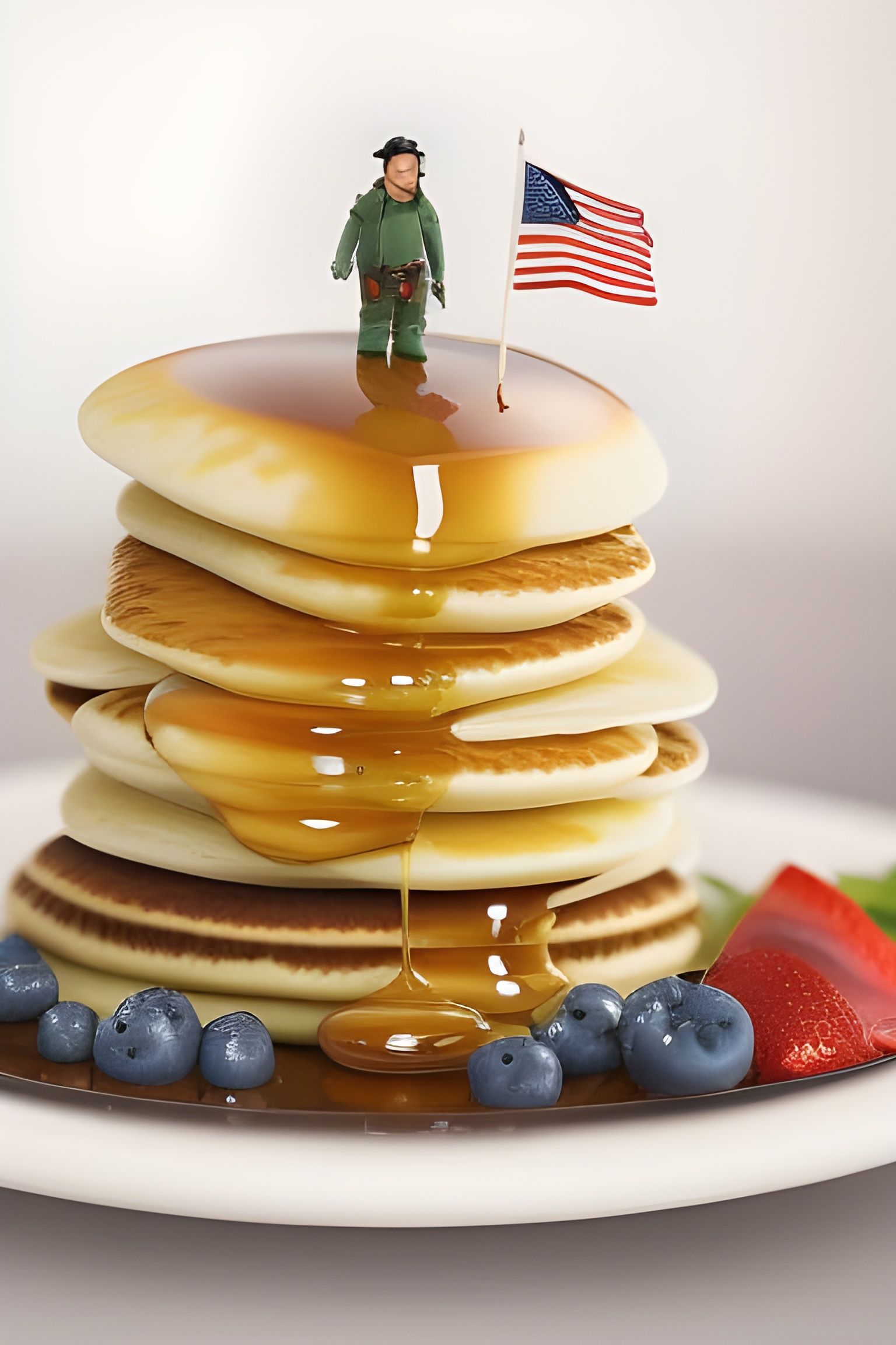 Miniature Obese Elvis on Pancakes in 3D Digital Art